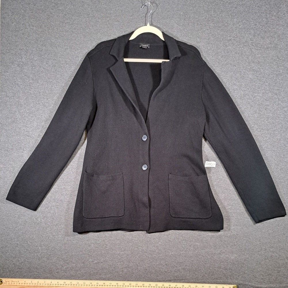 Ann Taylor Factory Black 100% Cotton Knit Blazer Jacket XL Notched Lapel Pockets